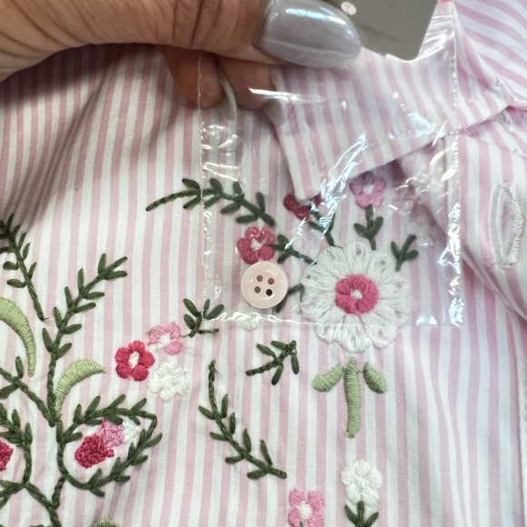 NWT Brooks Brothers Sz 2 Pink Cotton Striped Floral Embroidered Dress Pockets - Picture 10 of 11